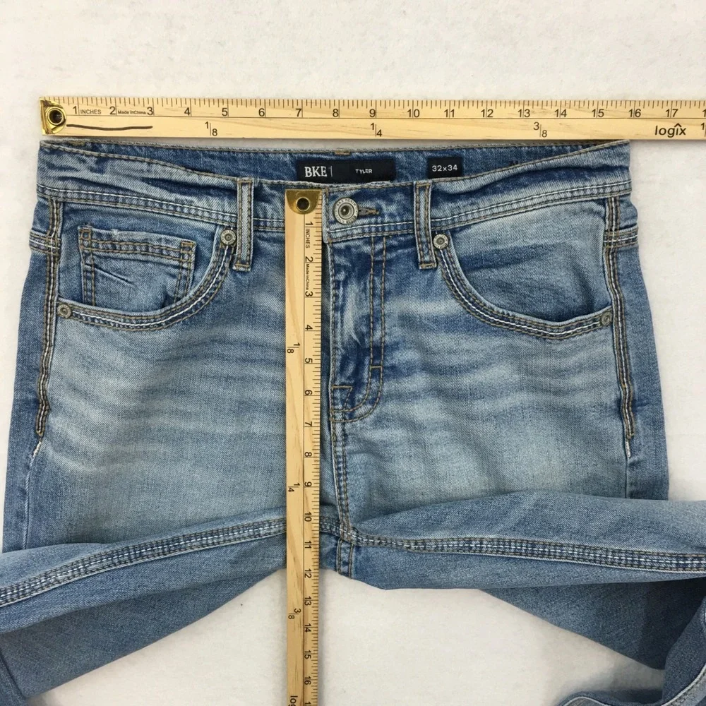 BKE Tyler Mens Light Wash Straight Leg Stretch Denim Jeans 32x34 Blue